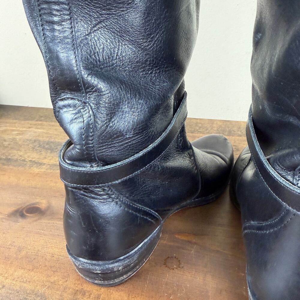 Frye Dorado Black Leather Tall Riding Boots Women's 8 Knee High Buckle 77560 - Picture 7 of 13